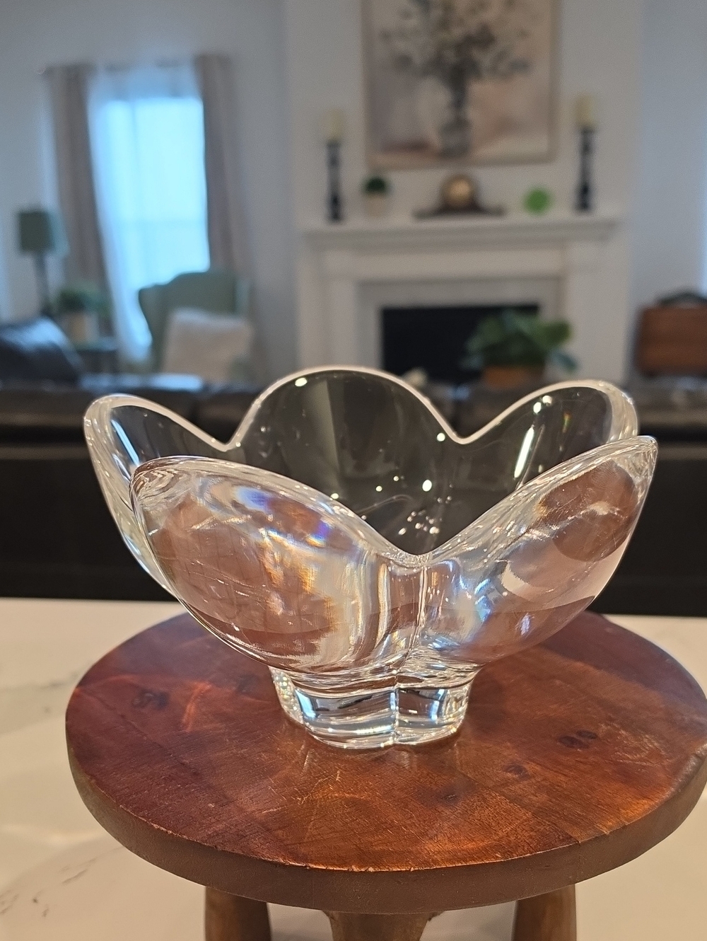 Orrefors Pomona Lars Hellsten Crystal Petal Bowl Signed 9” Sweden